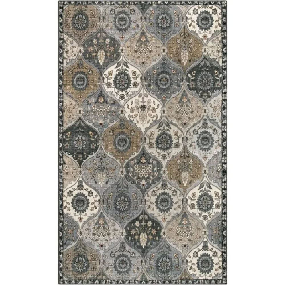 New 3x5 Moroccan Trellis Washable Rug Non-Slip Carpet for Home, Room & Entryway